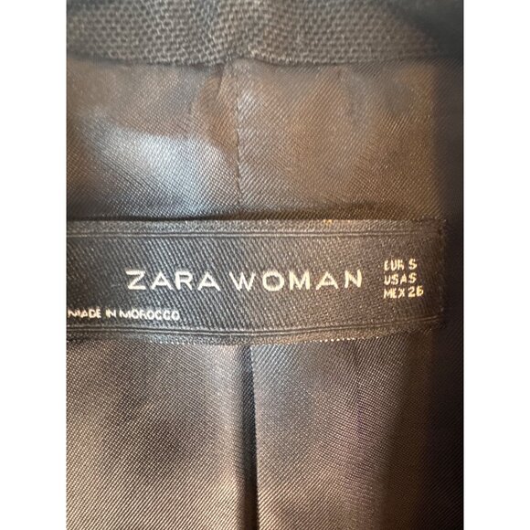ZARA Small Jet Black Tuxedo Style Blazer Wool Blend Tailored Jacket One Button - Picture 5 of 15